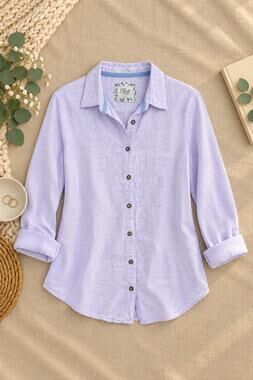 Ellen Orton Clothing Co Women’s Purple Stripe Linen Cotton Button Down Size M